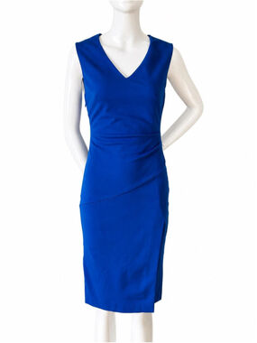 DVF Blue Sheath Dress V-Neck Bodycon Size 4